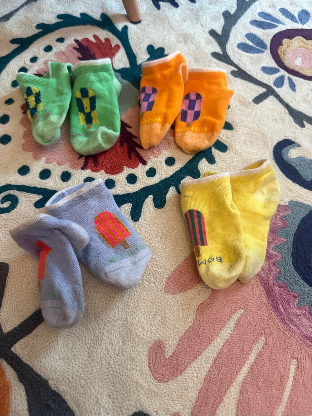 Bombas Kids No-Show Socks in Green, Orange, Lavender, Yellow